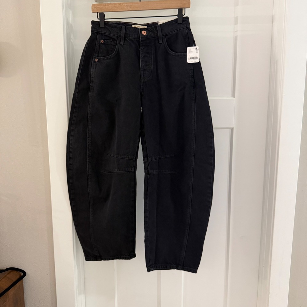 Free People We The Free Good Luck Mid-Rise Barrel Jeans Black Size 24 Boho